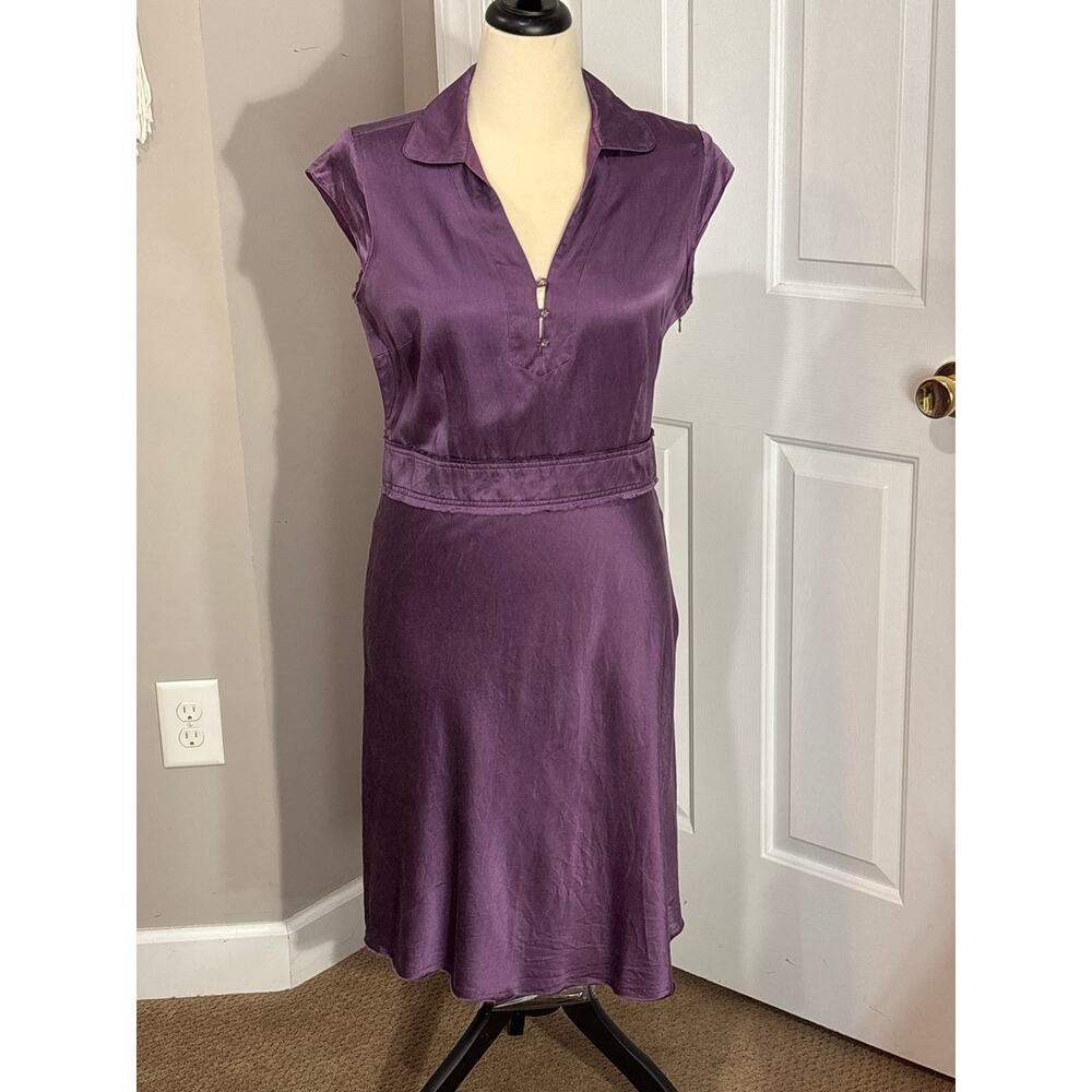Free People Sz 12 Silk & Cotton Purple Dress Zip Side Minimalist